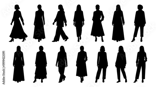 Black Silhouette Women Fashion Models Poses Vector Fashion Apparel Clothing