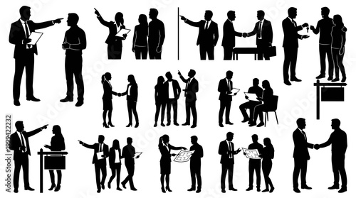 Black  White Business People  Real Estate Professionals Silhouettes Vector Set