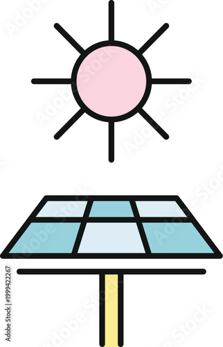 Solar panel converting sun into clean power, representing renewable energy technology icon