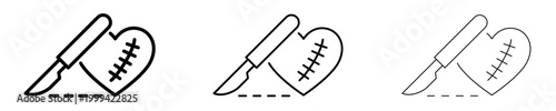 Tableau sur toile Set of linear icons of heart with stitches and scalpel in different line thickness options