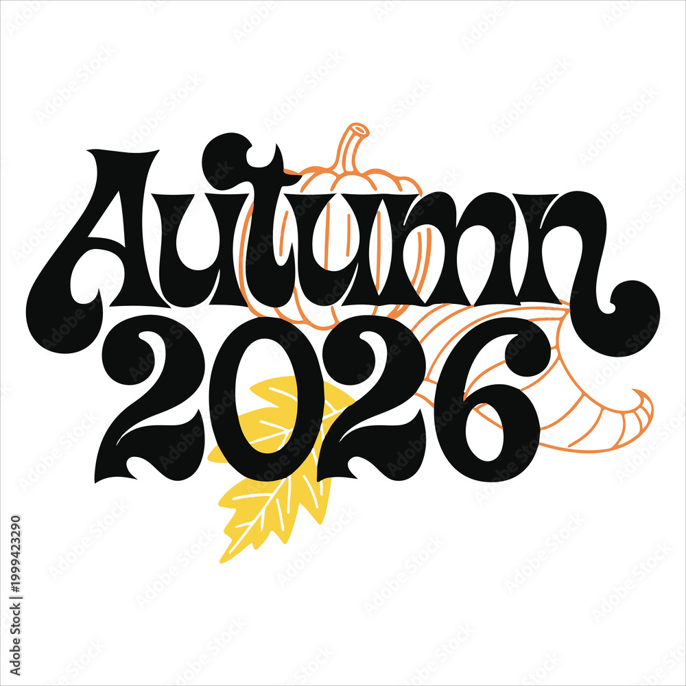Obraz premium seasonal autumn typography silhouette pumpkin leaf and cornucopia shapes
