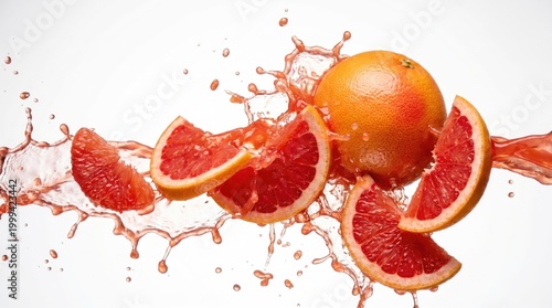 Fresh grapefruit halves with juice splatter