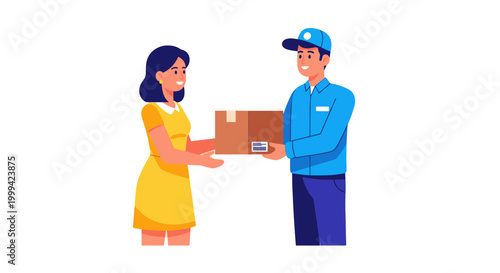 Courier delivering parcel to customer, modern flat vector illustration