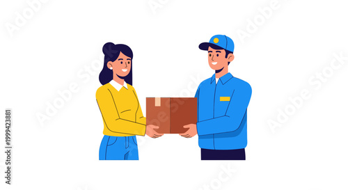 Courier delivering parcel to customer, modern flat vector illustration