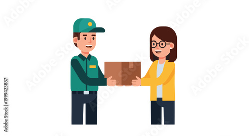 Courier delivering parcel to customer, modern flat vector illustration