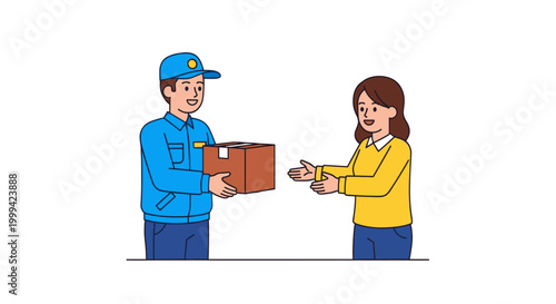 Courier delivering parcel to customer, modern flat vector illustration