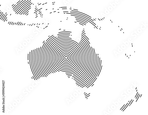Map of Australia showing the area with concentric circles like a shooting target