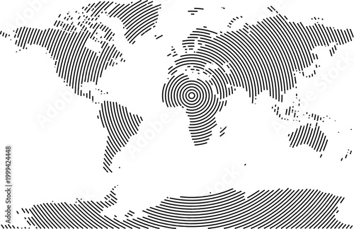 Map of the earth showing the area with concentric circles like a shooting target