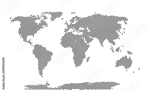 Map of the earth showing the area with concentric circles like a shooting target