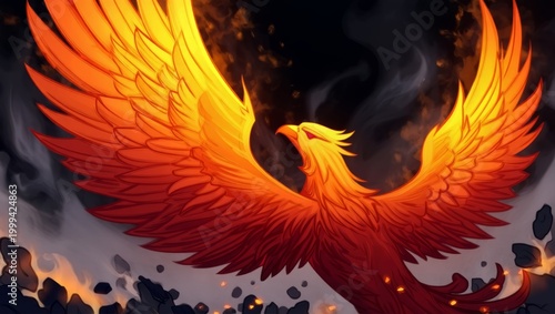 Majestic Fiery Phoenix Rising from Ashes