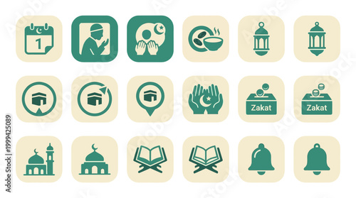Islamic symbols icons set.