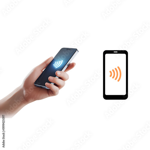Hand holding phone making contactless payment.