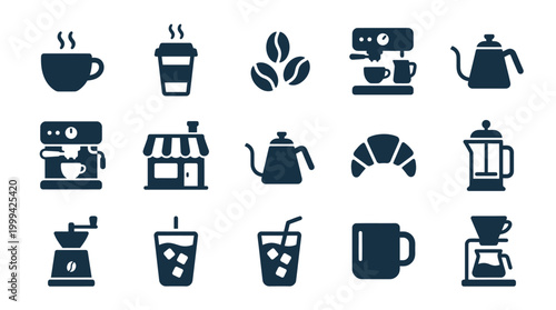 Coffee and tea drink icons set.