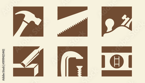 Minimalist woodworking tool icons for craftsmanship and home renovation projects