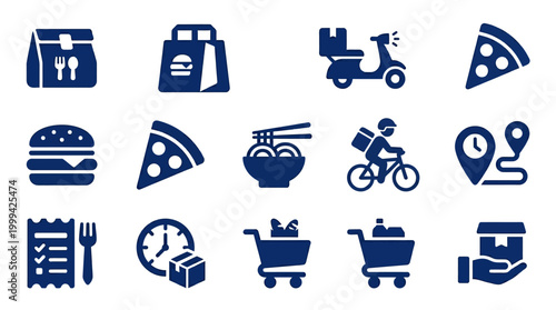 Food delivery icons on white background.