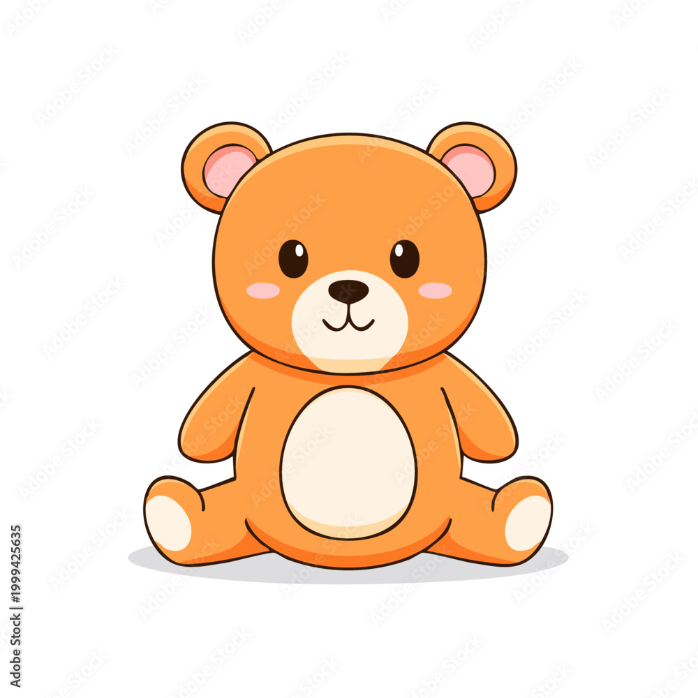 Obraz premium Cute Orange Teddy Bear Toy Sitting Adorable Kawaii Cartoon Style