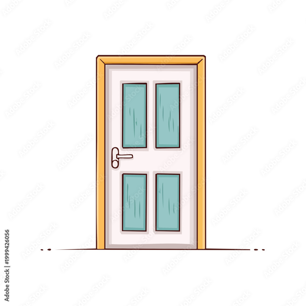 Obraz premium Cartoon interior door with four glass panes and a silver handle