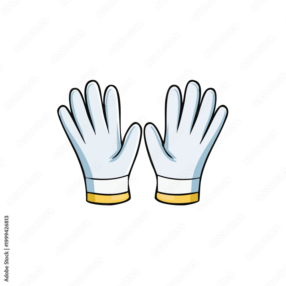 Obraz premium White cartoon gloves with yellow cuffs displayed flat illustration