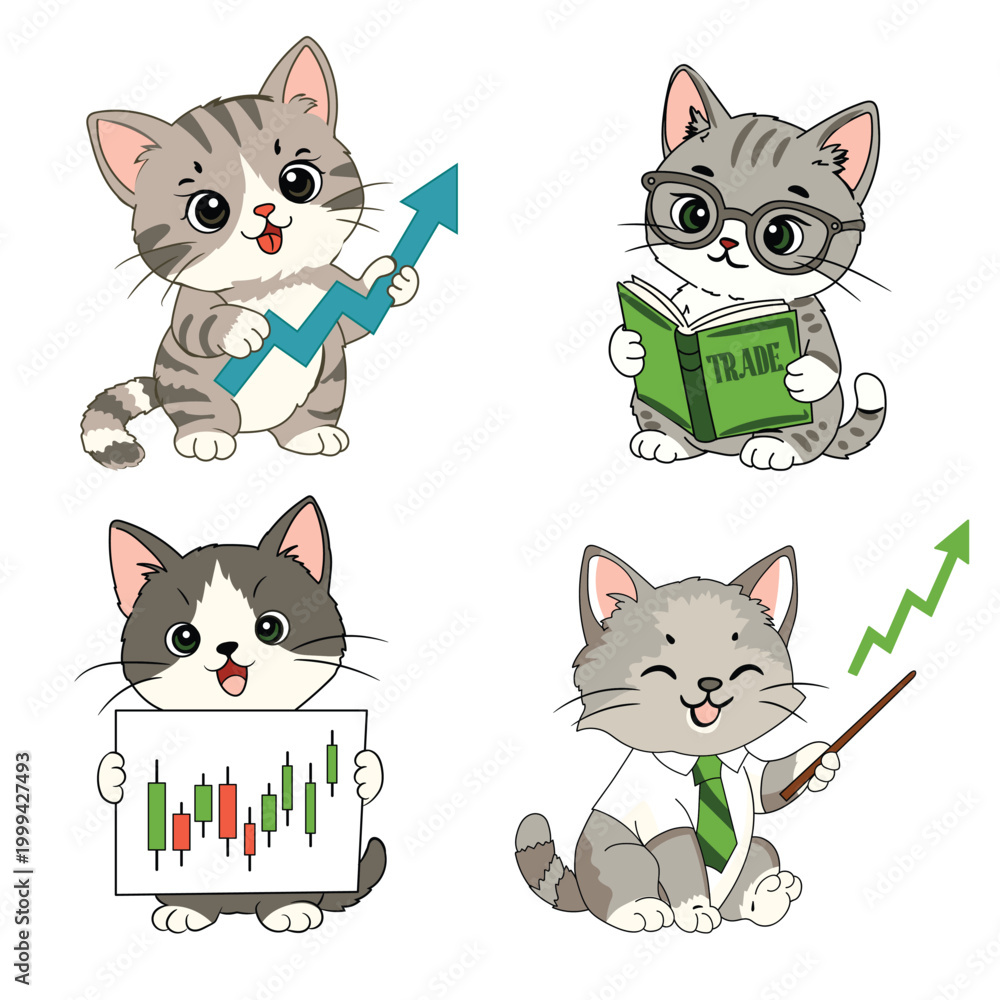 Obraz premium Cute kittens stock trader clipart vector illustration
