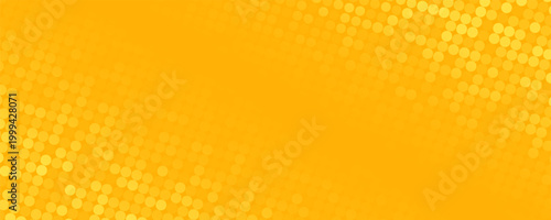 Yellow orange halftone background. Retro comic gradient background. Square pixilated dots cartoon texture. Pop art faded gradient pattern. Vector backdrop.