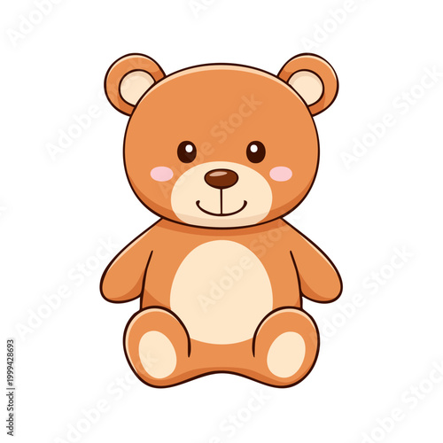 Cute cartoon teddy bear sitting with a happy expression and rosy cheeks