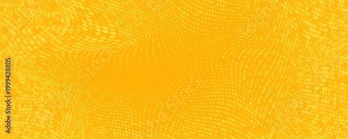 Yellow orange halftone background. Retro comic gradient background. Square pixilated dots cartoon texture.