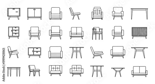 collection of modern furniture icons chairs tables and cabinets interior design elements