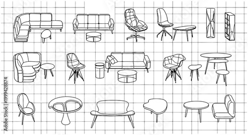 collection of modern furniture icons sofas chairs and tables for interior design