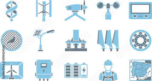 Renewable energy icons featuring vertical wind turbines