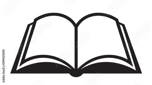 Open book icon with bold black outline and simple page lines symbol for education and reading featuring learning, school, literature with study and