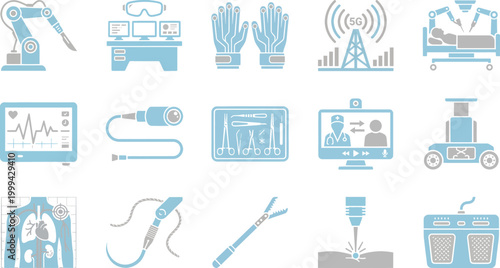 Remote surgical robotics and medical tech icons