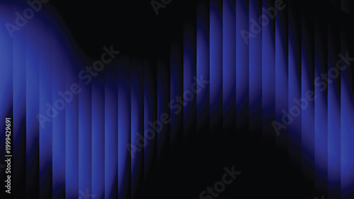 Abstract blue glass ripple background with vertical stripe blur, glowing cyan light transitions, dark gradient depth, futuristic distortion, smooth luminous flow, modern vector illustration