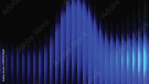 Abstract blue glass ripple background with vertical stripe blur, glowing cyan light transitions, dark gradient depth, futuristic distortion, smooth luminous flow, modern vector illustration