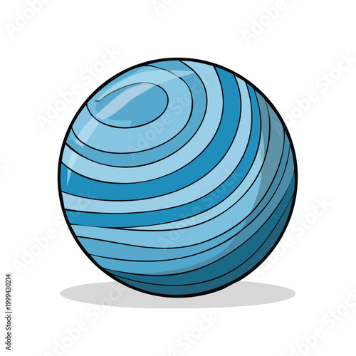 Abstract Blue Swirl Exercise Ball With Bold Outlines And Shading