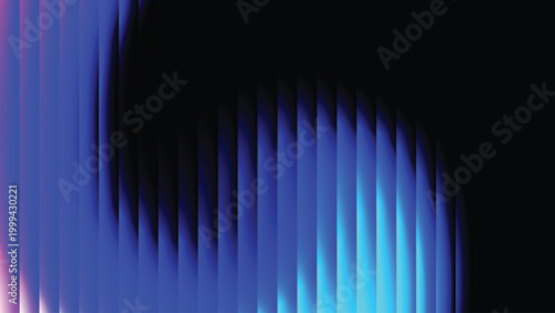 Abstract blue glass ripple background with vertical stripe blur, glowing cyan light transitions, dark gradient depth, futuristic distortion, smooth luminous flow, modern vector illustration