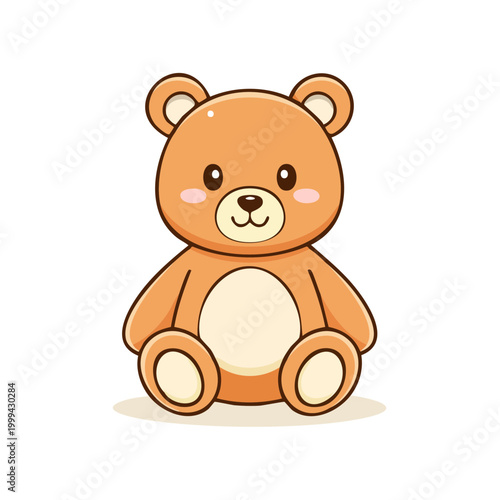 Adorable cartoon brown teddy bear with rosy cheeks and round ears sitting patiently, simple and cute toy illustration