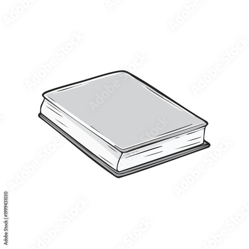 Simple illustration of a closed book with a gray cover and white pages