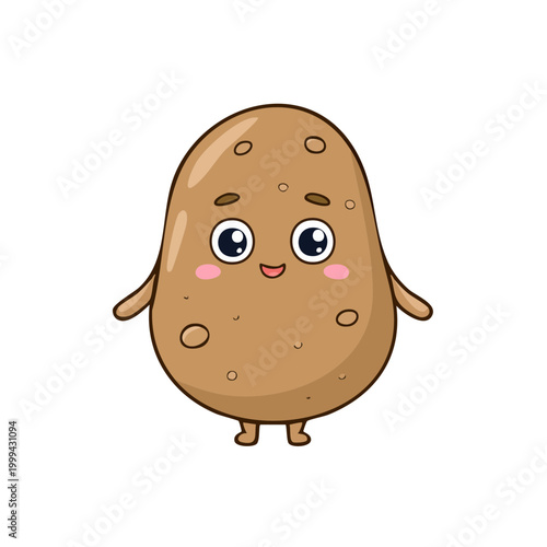 Cute happy brown potato character with big eyes and rosy cheeks cartoon illustration