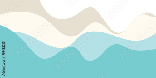 Abstract Wavy Background with Minimalist Blue and Beige Liquid Layers