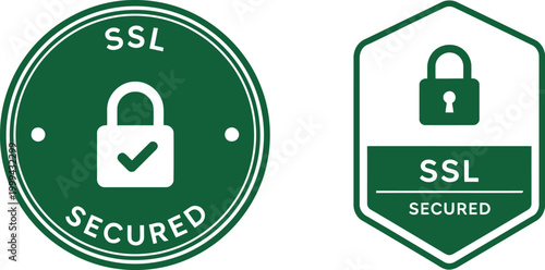 Green SSL Secured Badge Icons with Padlock Symbol for Website Security and Trust Verification