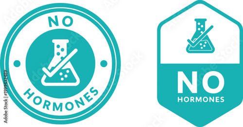 No Hormones Label Icons – Chemical Free, Healthy Food Certification, Vector Badge Design
