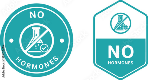 No Hormones Badge Icons for Food Packaging, Healthy Product Labels, Vector Design Set