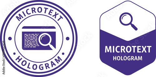 Microtext Hologram Security Icon Set with Magnifying Glass for Anti-Counterfeit Labels and Packaging