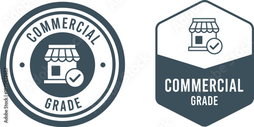 Commercial grade badge icons set, quality assurance label, certified business emblem vector illustration