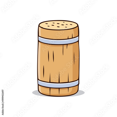 Wooden Barrel Container with Metal Bands Isolated on White Background