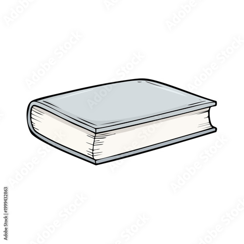 Simple hand-drawn illustration of a closed hardcover book with light gray cover and thick white pages.