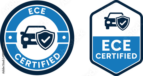 ECE Certified Badge Icons for Automotive Safety Compliance and Quality Assurance Labels