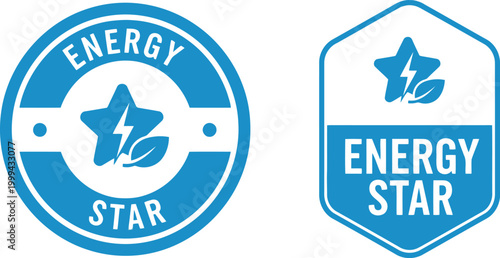 Energy Star certified eco-friendly badge icons for sustainable energy efficiency labeling