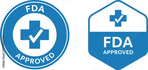 FDA Approved Badge Icons Set – Blue Medical Certification Labels for Healthcare Products and Packaging