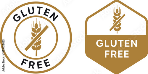 Gluten Free Label Icons Set for Food Packaging and Product Branding, Vector Illustration
